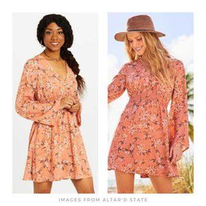 Altar'd State Coral Floral Gardenia Flare Dress